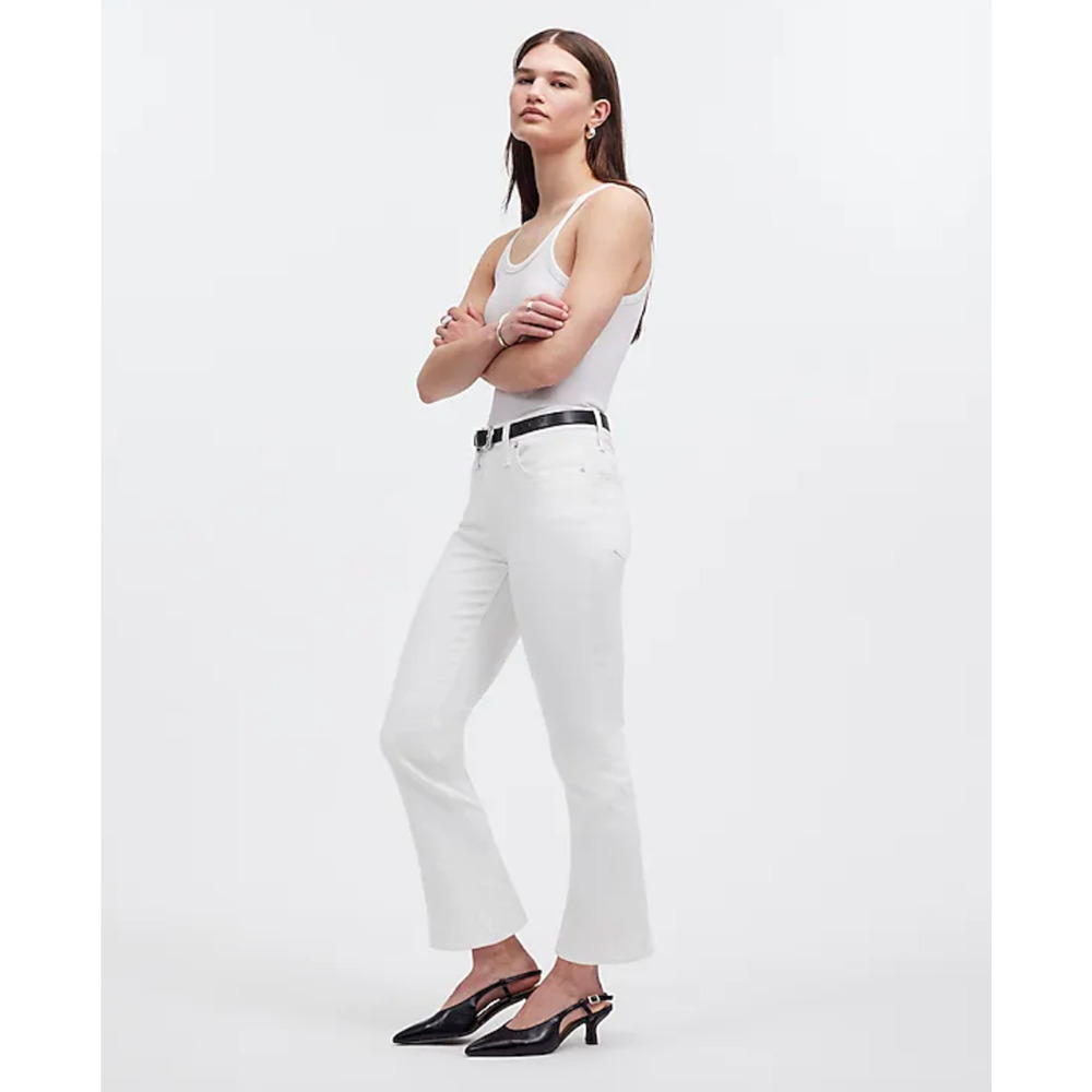 Madewell Kick Out Crop Jeans Pure White Stretch Mid Rise Flare NI961 US 24 NWT - Picture 2 of 14